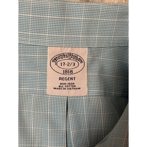 Brooks Brothers 1818 Regent Dress Shirt Mens 17 2/3 Blue White MicroCheck Cotton - Picture 4 of 10